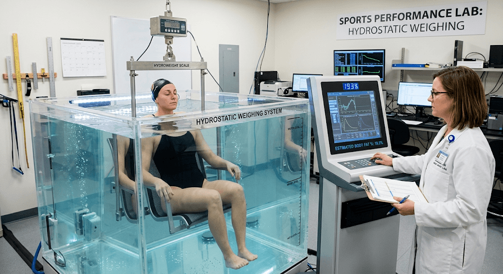 Hydrostatic weighing underwater tank testing